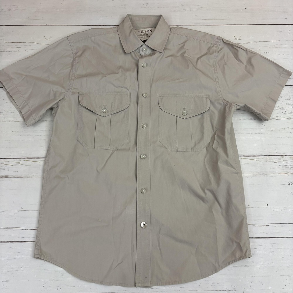 CC Filson Short Sleeve Button-Up Shirt Mens XS Beige Utility Pockets Workwear